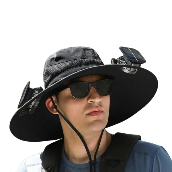 Solar Powered Face Fans Sun Protection Wide Brim Hat