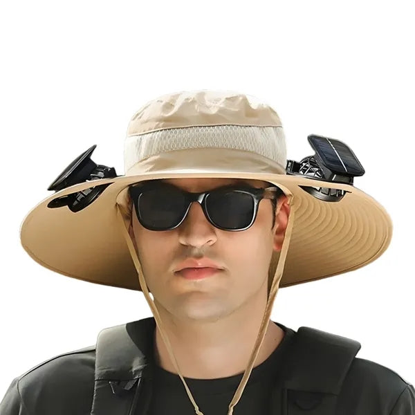 Solar Powered Face Fans Sun Protection Wide Brim Hat