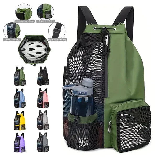 Mesh Drawstring Swim Backpack Beach Bag