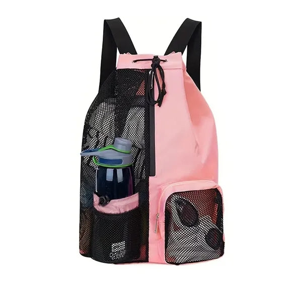 Mesh Drawstring Swim Backpack Beach Bag
