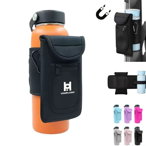 Magnetic water bottle holder with key & phone pouch for gym
