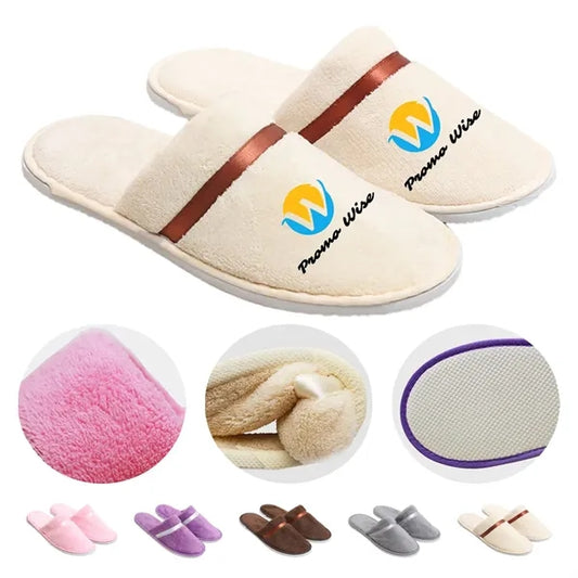 Disposable Thickened Soft Coral Fleece Closed-Toe Slippers