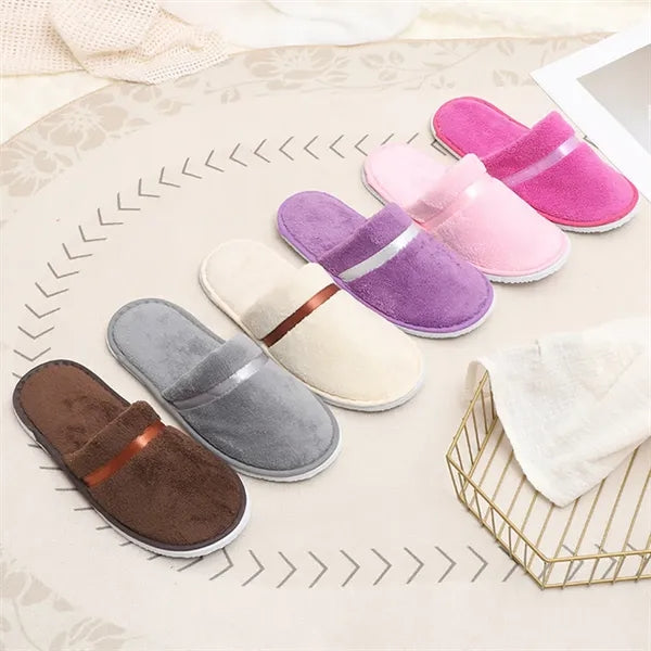 Disposable Thickened Soft Coral Fleece Closed-Toe Slippers