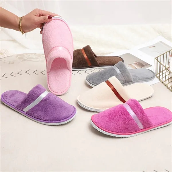 Disposable Thickened Soft Coral Fleece Closed-Toe Slippers