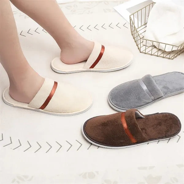 Disposable Thickened Soft Coral Fleece Closed-Toe Slippers