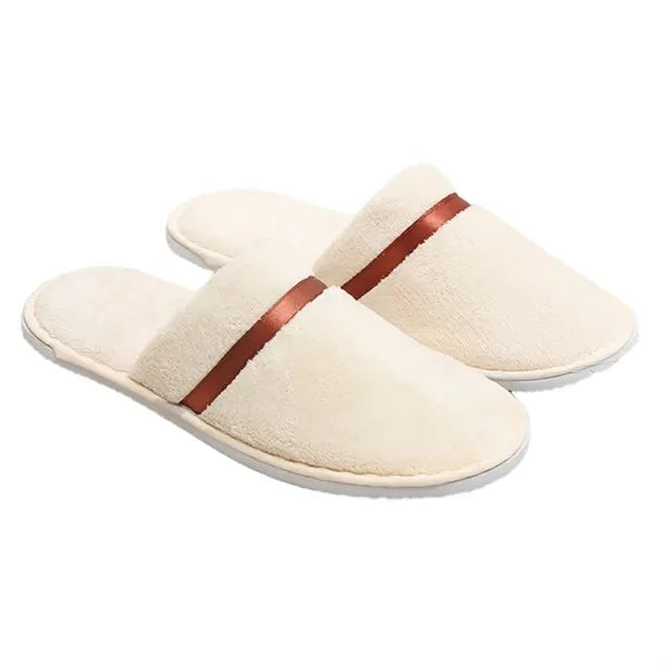 Disposable Thickened Soft Coral Fleece Closed-Toe Slippers
