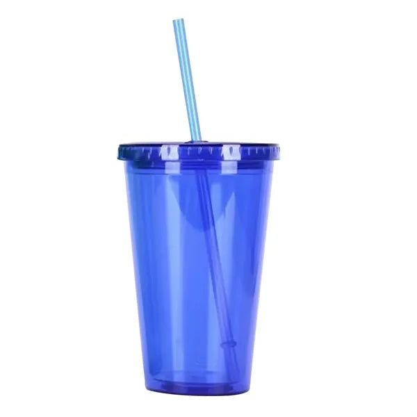 16 Oz. Double Wall Tumblers W/Straw
