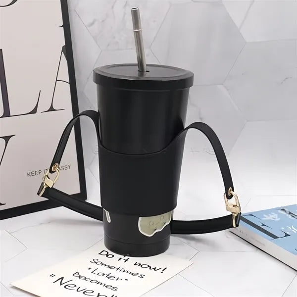 PU Leather Water Bottle Sleeve Holder Bag Outdoor