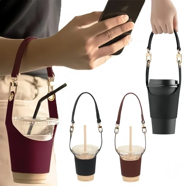 PU Leather Water Bottle Sleeve Holder Bag Outdoor