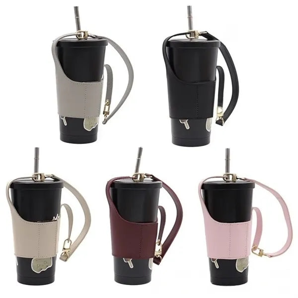 PU Leather Water Bottle Sleeve Holder Bag Outdoor