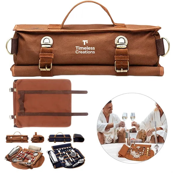 Portable Bartender Kit Roll Up Canvas Cocktail Tool Set