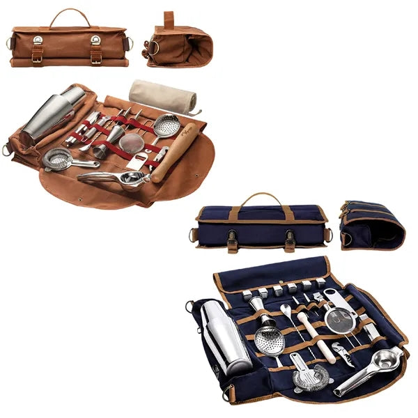 Portable Bartender Kit Roll Up Canvas Cocktail Tool Set