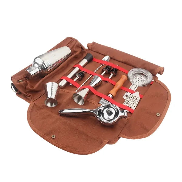 Portable Bartender Kit Roll Up Canvas Cocktail Tool Set