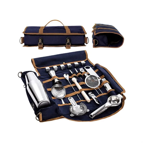 Portable Bartender Kit Roll Up Canvas Cocktail Tool Set
