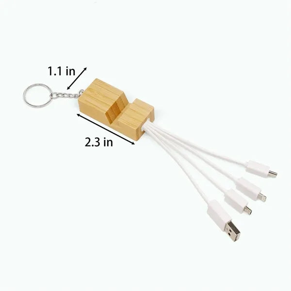 Bamboo 4-in-1 Charging Cable Key Ring Stand