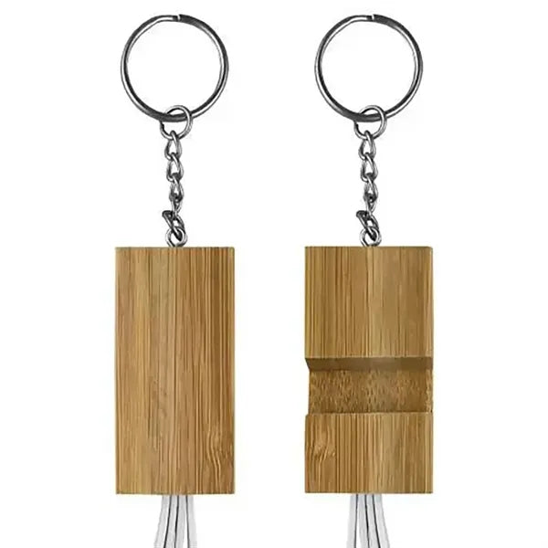 Bamboo 4-in-1 Charging Cable Key Ring Stand