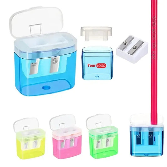 Mini Plastic Double Hole Pencil Sharpener with Lid