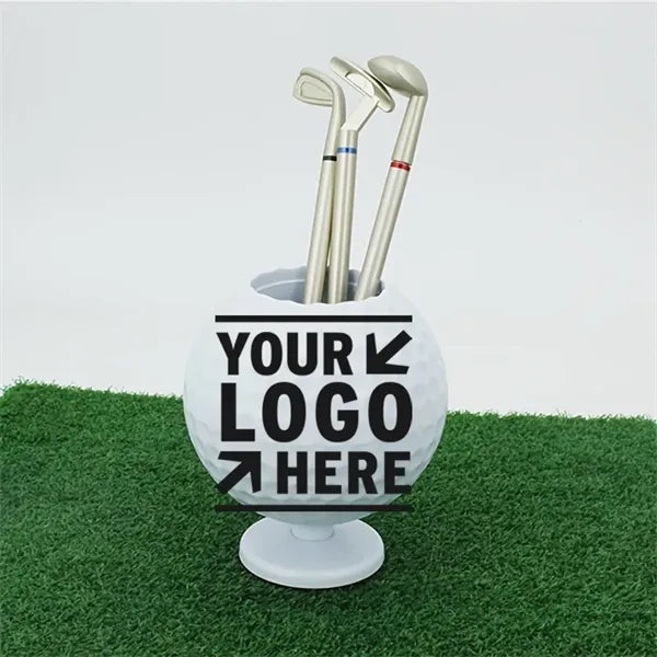 Golf Pen Holder Mini Desk Gift with 3 Ballpoint Pens