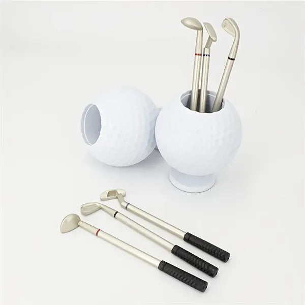 Golf Pen Holder Mini Desk Gift with 3 Ballpoint Pens