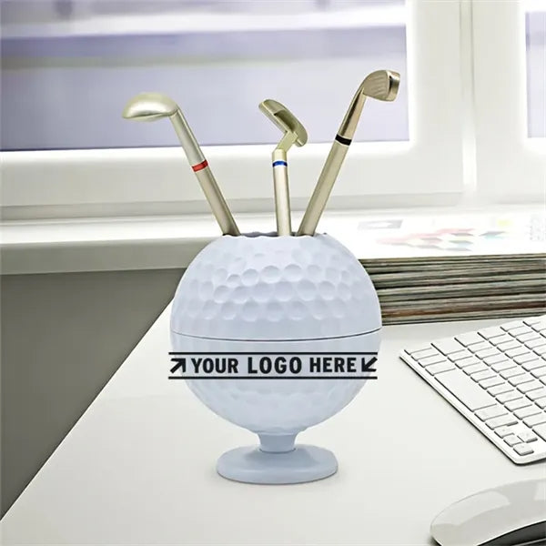 Golf Pen Holder Mini Desk Gift with 3 Ballpoint Pens