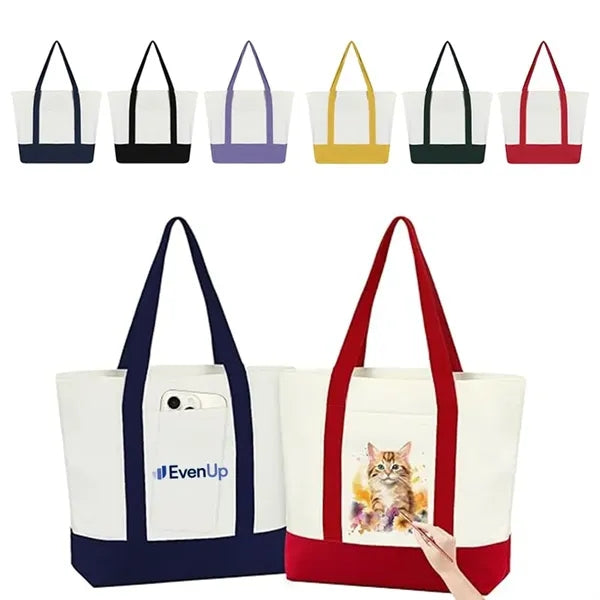 Canvas Tote Bag with Pockets 13" x 11" x 6"