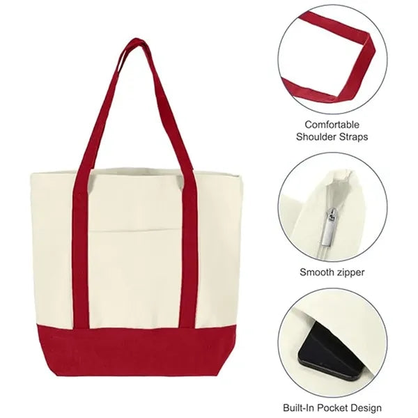 Canvas Tote Bag with Pockets 13" x 11" x 6"