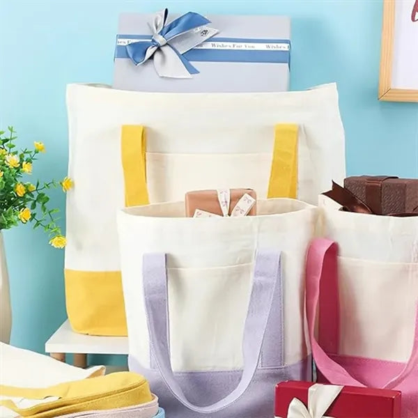 Canvas Tote Bag with Pockets 13" x 11" x 6"
