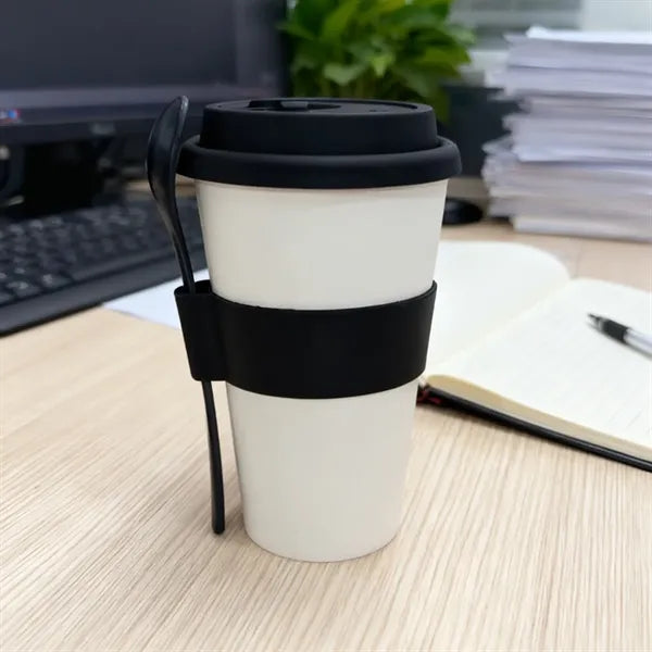 16 oz. Eco Bamboo Fiber Coffee Cup with Lid, Sleeve & Spoon