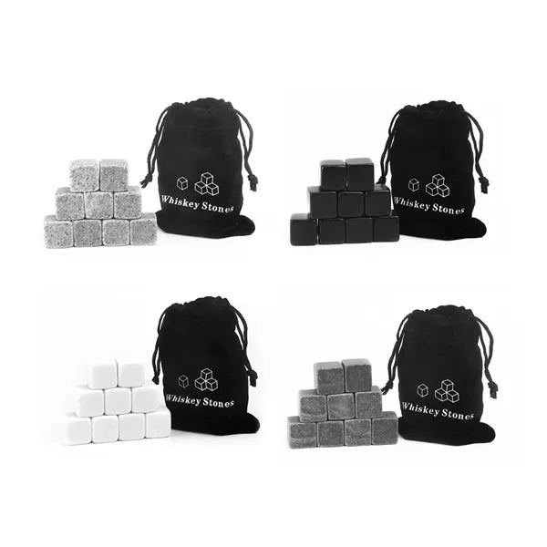 Whiskey Stones Set with Velvet Pouch for Chilling Drinks