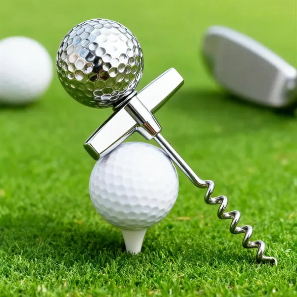 Golf Ball Design Metal Corkscrew Wine Opener w/ Custom Logo