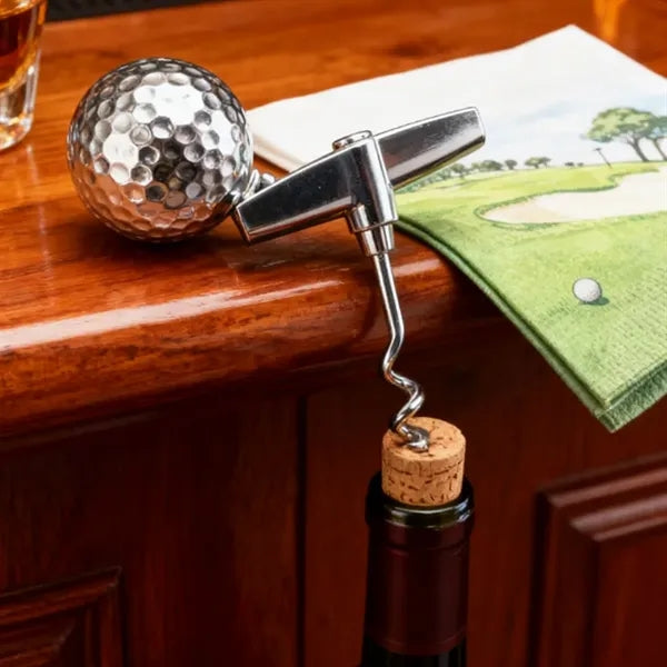Golf Ball Design Metal Corkscrew Wine Opener w/ Custom Logo