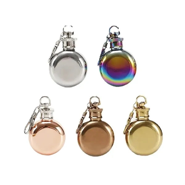 1 oz. Mini Round Stainless Steel Keychain Flask