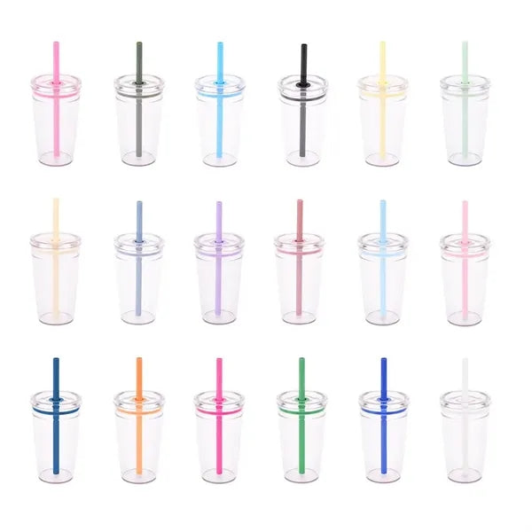 12 oz. Clear Plastic Cup with Colored Straw and Custom Logo