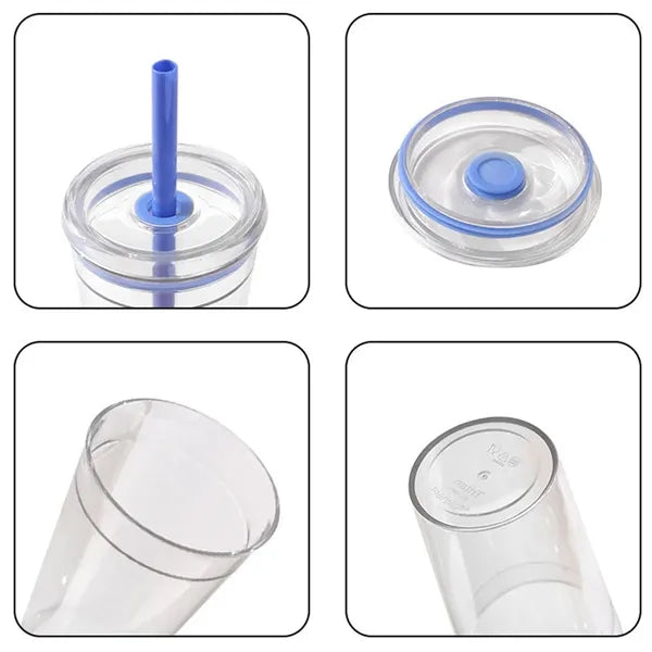 12 oz. Clear Plastic Cup with Colored Straw and Custom Logo