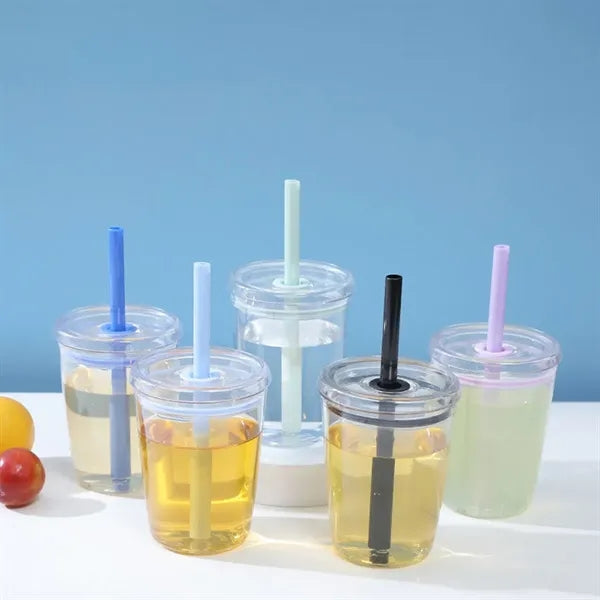 12 oz. Clear Plastic Cup with Colored Straw and Custom Logo