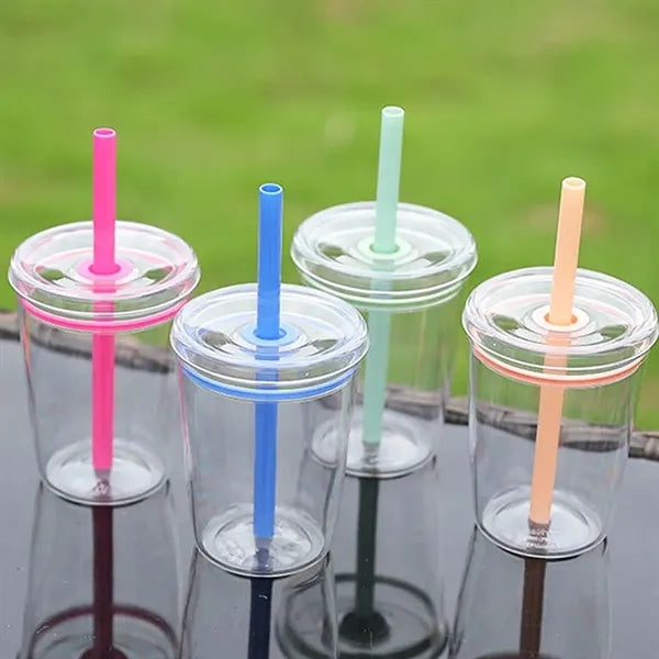 12 oz. Clear Plastic Cup with Colored Straw and Custom Logo