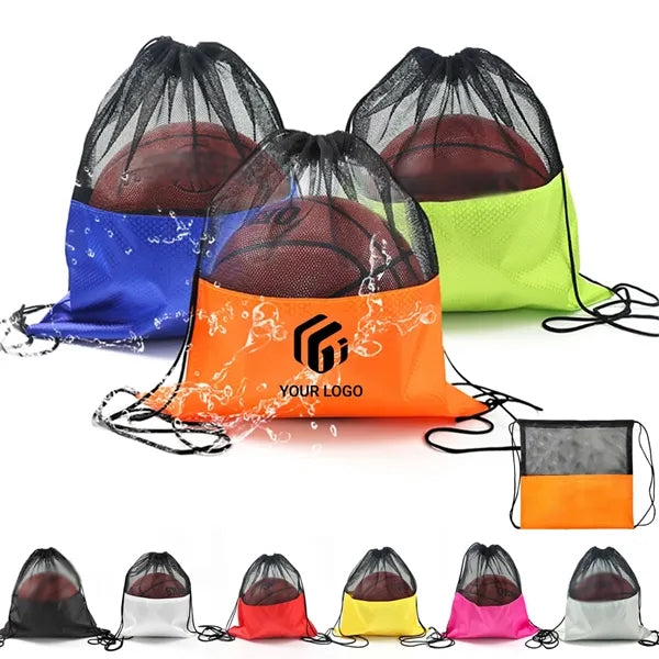 Sport gym basketball drawstring backpack mesh ball bag