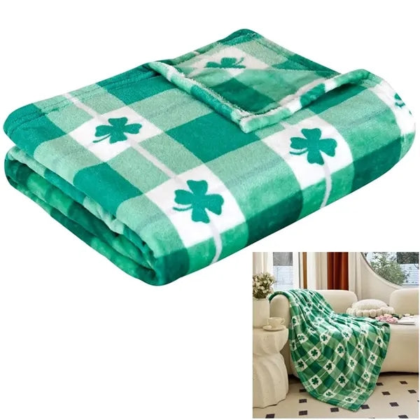 St Patrick's Day Green Clover Fleece Throw Blanket
