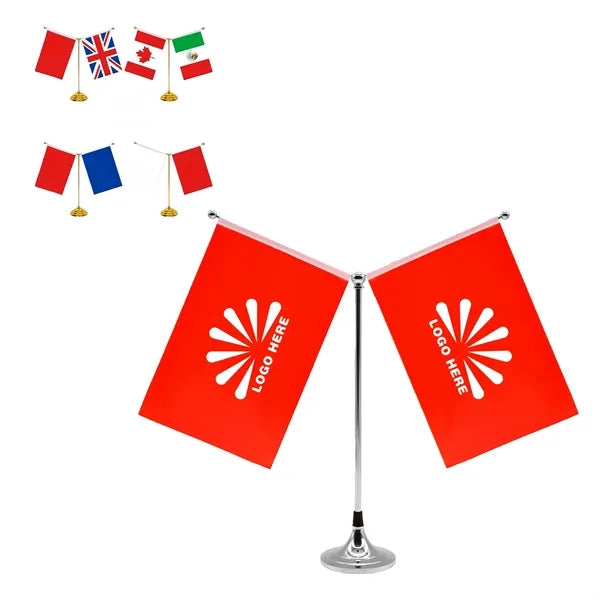 Retractable Dual-Flag Aluminum Alloy Office Desk Decor