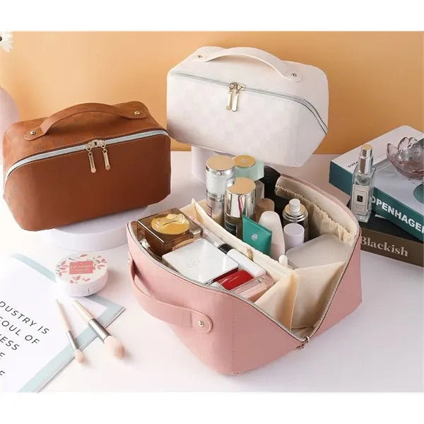 Large-Capacity Women's Leather Makeup & Toiletry Bag
