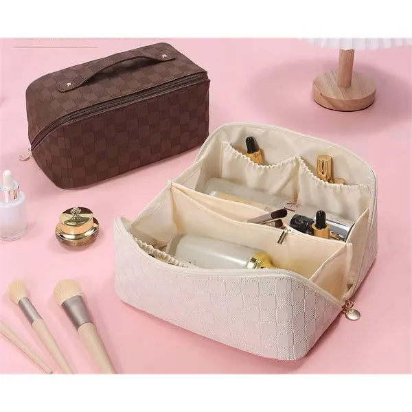 Large-Capacity Women's Leather Makeup & Toiletry Bag