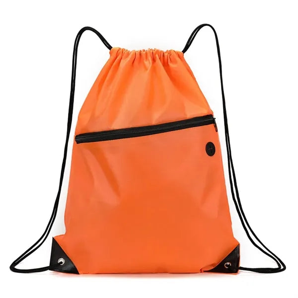 Drawstring Backpack With Zipper Pocket