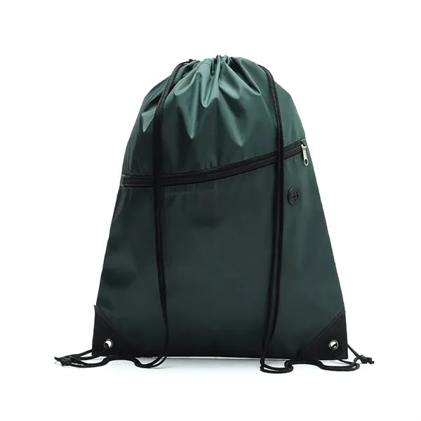 Drawstring Backpack With Zipper Polyester Pocket