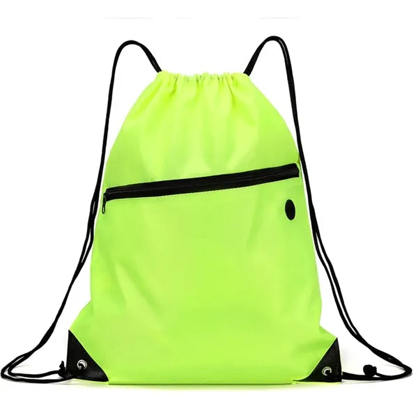 Drawstring Backpack With Zipper Polyester Pocket