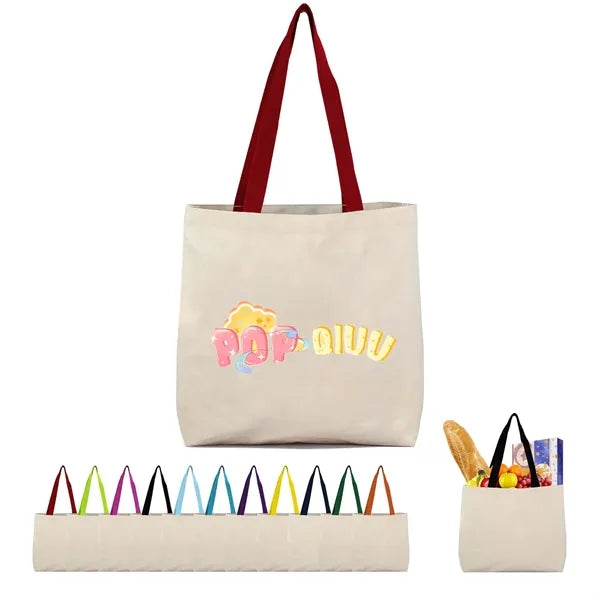 8 Oz Cotton Tote Bag With Contrast Color Web Handles