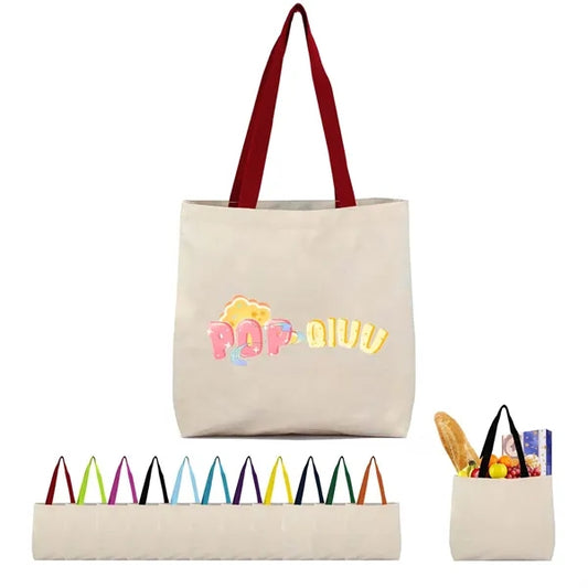 8 Oz Cotton Tote Bag With Contrast Color Web Handles