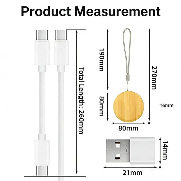 Round Bamboo Compact Multi Functional Charging Cable Data
