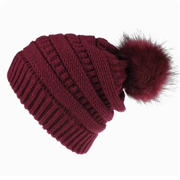 Knitted Multiple Color Blend Pompom Beanie Winter Hat