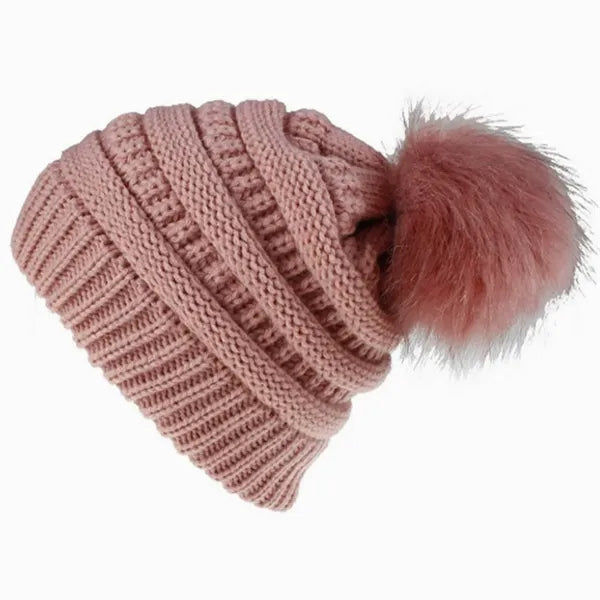 Knitted Multiple Color Blend Pompom Beanie Winter Hat