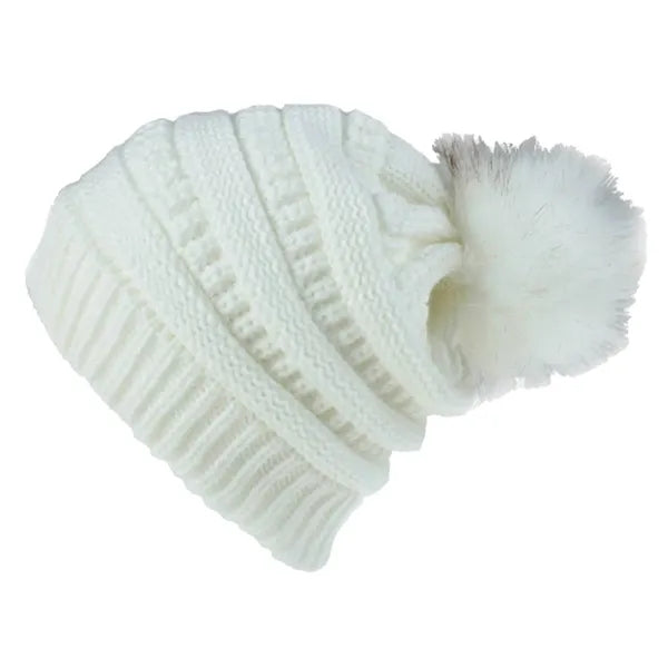 Knitted Multiple Color Blend Pompom Beanie Winter Hat